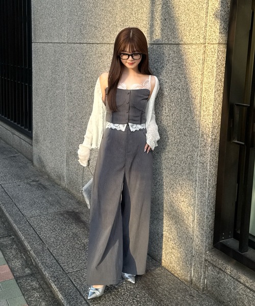 mellowneon（メロウネオン）の「レースレイヤードキャミパンツセットアップ（セットアップ・レディース・グレー/ブラウン/ストライプ/チェック・MEDIUM/SMALL）」の22枚目の写真