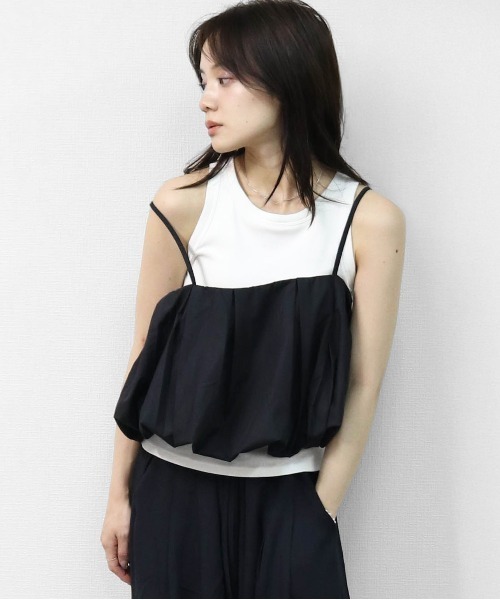 THE CELL.(ザセルドット)の「レイヤード プリーツバルーンキャミソール 【ALLシーズン着用可】 LAYERED PLEATED BALLOON CAMISOLE(キャミソール・レディース・ブラック・FREE)」の1枚目の写真