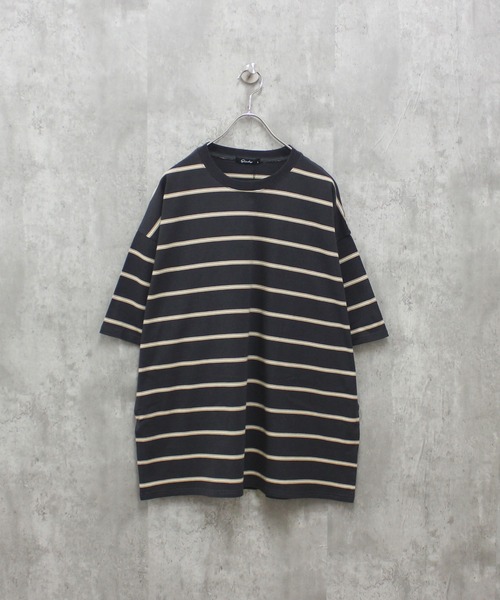 SHISKY(シスキー)の「ボーダー半袖Tシャツ(Tシャツ/カットソー・メンズ・オフホワイト/ブルー/ダークグリーン/チャコールグレー/ベージュ/ネイビー・M/XL/L)」の3枚目の写真