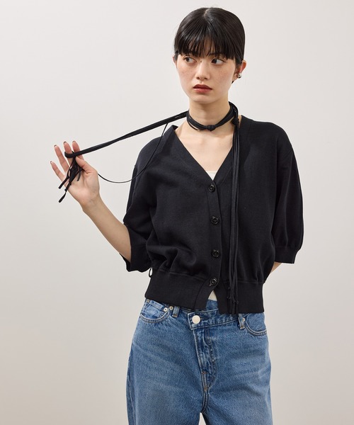 ADAM ET ROPE'（アダムエロペ）の「ドロストヘムカーディガン（カーディガン/ボレロ・レディース・ピンク/ブラック/ベージュ・FREE）」の2枚目の写真