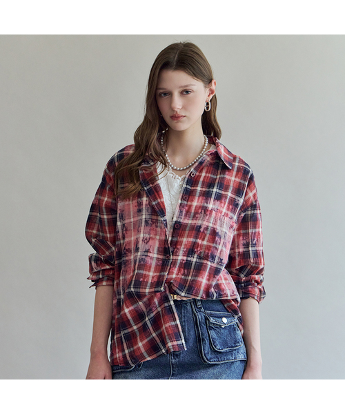 MAXZA(マージャコレクション)の「ヴィンテージウォッシングチェックルーズフィットシャツ(シャツ/ブラウス・レディース・ブルー/レッド/イエロー・FREE)」の1枚目の写真