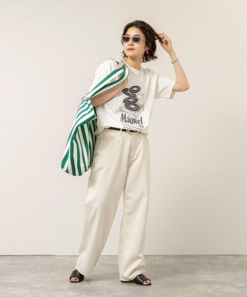 MAQWEL(マクウェル)の「【MAQWEL/マクウェル】ウォッシャブル Maqwel RECORDS オープンエンドプリントTシャツ(Tシャツ/カットソー・レディース・ブラウン/オフホワイト・FREE)」の3枚目の写真