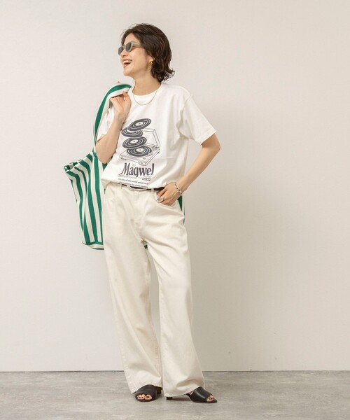 MAQWEL(マクウェル)の「【MAQWEL/マクウェル】ウォッシャブル Maqwel RECORDS オープンエンドプリントTシャツ(Tシャツ/カットソー・レディース・ブラウン/オフホワイト・FREE)」の6枚目の写真