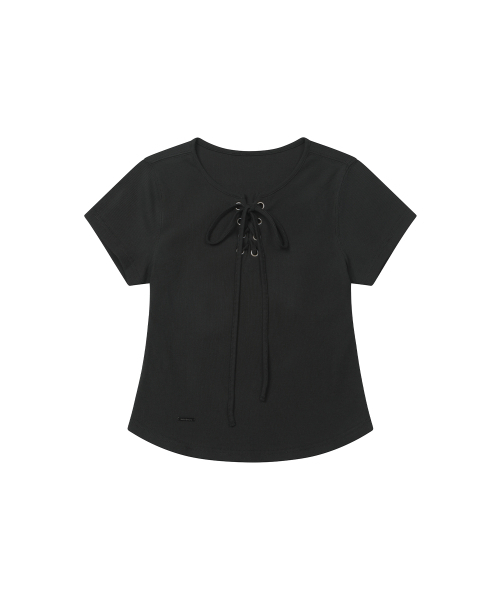 SECONDMONO（セカンドモノローグ）の「Lace-Up Rib Slim Tee [BLACK]_SEWTS035BLACK（Tシャツ/カットソー・レディース・その他・F）」の3枚目の写真