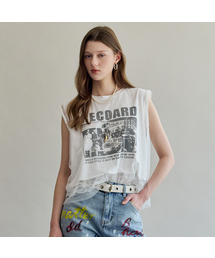 レースレイヤードグラフィックスリーブレスTシャツ