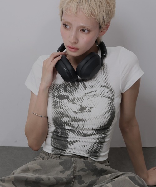 Ulysses(ユリシス)の「CATプリントミニTシャツ(Tシャツ/カットソー・レディース・ホワイト・L/M/S)」の1枚目の写真