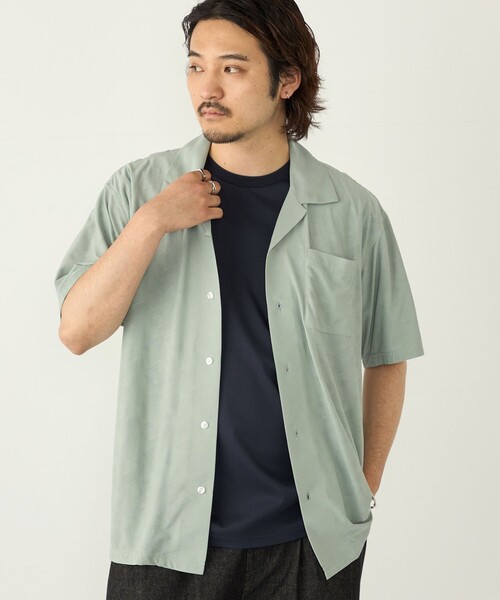 SHIPS Colors(シップス カラーズ)の「SHIPS Colors:〈接触冷感〉カット ジャカード オープンカラー シャツ(シャツ/ブラウス・メンズ・グレー/ネイビー/ライトグリーン・X-LARGE/MEDIUM/LARGE)」の1枚目の写真