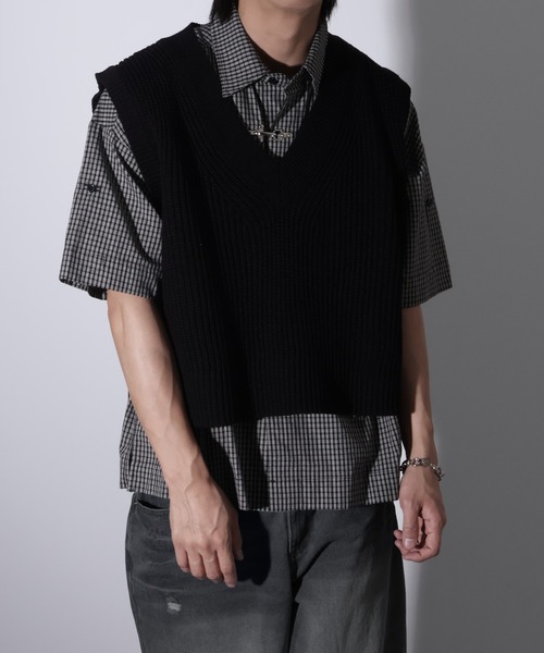 Art re A select(アトリエセレクト)の「【MADE IN KOREA】クロップド Vネックニットベスト(ニット/セーター・メンズ・チャコールグレー/ネイビー/アイボリー/ブラック・FREE)」の15枚目の写真