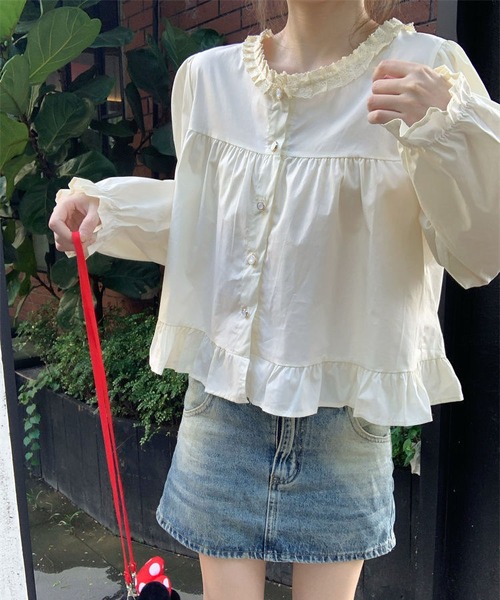 BLANC FICELLE(ブランフィセル)の「フリルカラー 長袖シャツ(シャツ/ブラウス・レディース・ブルー/アイボリー・M/L/XL)」の11枚目の写真