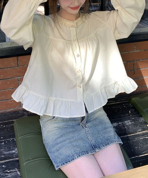 BLANC FICELLE(ブランフィセル)の「フリルカラー 長袖シャツ(シャツ/ブラウス・レディース・ブルー/アイボリー・M/L/XL)」の14枚目の写真