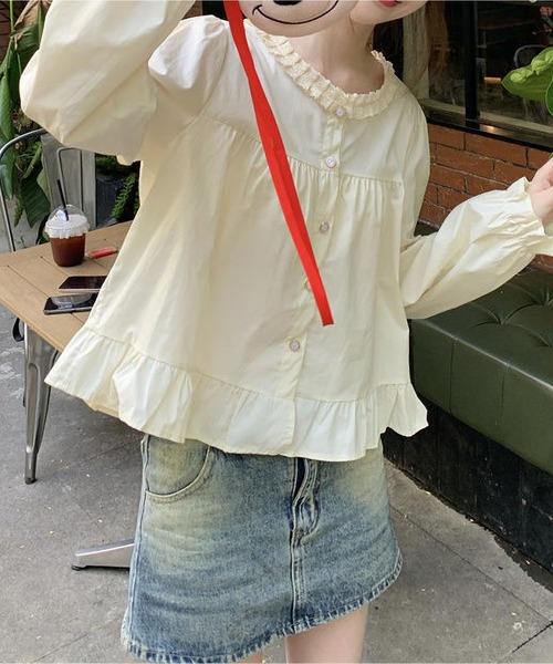 BLANC FICELLE(ブランフィセル)の「フリルカラー 長袖シャツ(シャツ/ブラウス・レディース・ブルー/アイボリー・M/L/XL)」の10枚目の写真