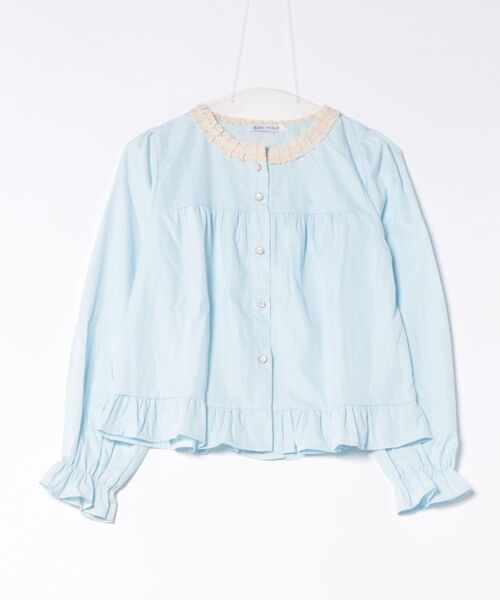 BLANC FICELLE(ブランフィセル)の「フリルカラー 長袖シャツ(シャツ/ブラウス・レディース・ブルー/アイボリー・M/L/XL)」の4枚目の写真