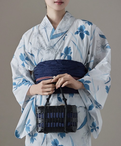 asaka（アサカ）の「巾着付きスクエアかごバッグ  浴衣用 和装小物（かごバッグ・レディース・マスタード/オフホワイト/パープル/ネイビー・FREE）」の9枚目の写真