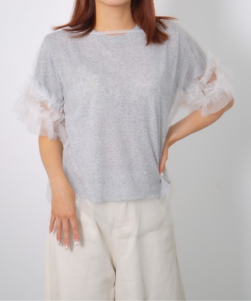 Chiina(チーナ)の「【Chiina】袖フリルシアートップス(Tシャツ/カットソー・レディース・ブラック/ホワイト・FREE)」の8枚目の写真