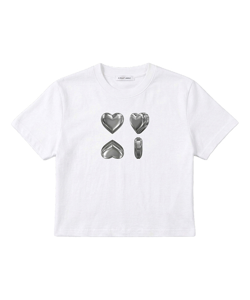 ARIGHTANGLE(アライトアングル)の「SILVER HEART CROP TEE 2 (2 COLOR)(Tシャツ/カットソー・レディース・ホワイト/ブラック・FREE)」の1枚目の写真