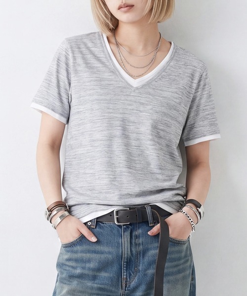 sunny branch(サニーブランチ)の「★Bd★ユニセックス 杢天竺 レイヤード VネックTシャツ(Tシャツ/カットソー・レディース・ブラック/グレー/ホワイト/ワインレッド・MEDIUM/LARGE/X-LARGE)」の3枚目の写真