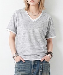 ★Bd★ユニセックス 杢天竺 レイヤード VネックTシャツ