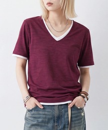 ★Bd★ユニセックス 杢天竺 レイヤード VネックTシャツ