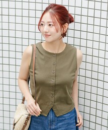 【伊藤千晃様着用】\接触冷感/リブボタンベスト