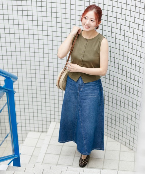 coca(coca)(コカ)の「【伊藤千晃様着用】\接触冷感/リブボタンベスト(ベスト・レディース・ブラック/カーキ・L/M/S)」の3枚目の写真