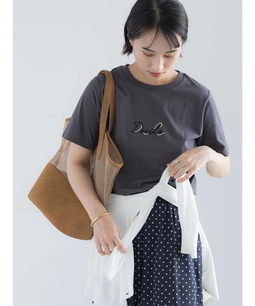 Te chichi(テチチ)の「【接触冷感】パール&刺繍ロゴコンパクトTシャツ(Tシャツ/カットソー・レディース・チャコールグレー/オフホワイト/ピンク・F)」の3枚目の写真