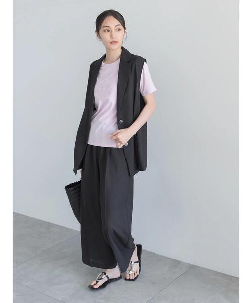 Te chichi(テチチ)の「【接触冷感】パール&刺繍ロゴコンパクトTシャツ(Tシャツ/カットソー・レディース・チャコールグレー/オフホワイト/ピンク・F)」の4枚目の写真