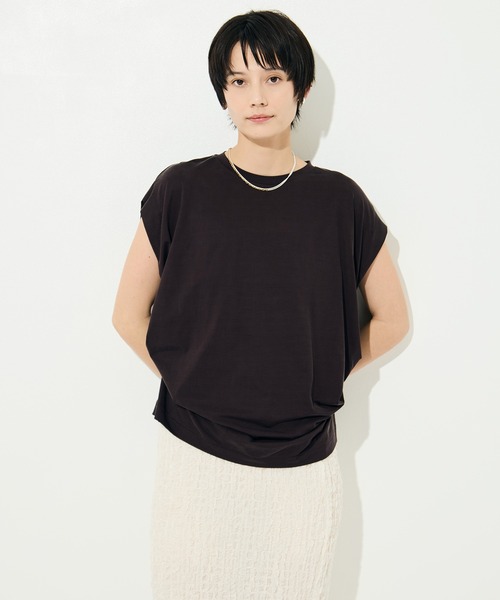 KEY TIMEZ（キータイムズ）の「[KEY TIMEZ/キータイムズ]ﾌｧｲﾝｷｭﾌﾟﾗﾄﾞﾚｰﾌﾟTee（Tシャツ/カットソー・レディース・ホワイト/ブラウン・2/1）」の10枚目の写真