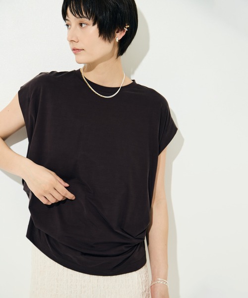 KEY TIMEZ（キータイムズ）の「[KEY TIMEZ/キータイムズ]ﾌｧｲﾝｷｭﾌﾟﾗﾄﾞﾚｰﾌﾟTee（Tシャツ/カットソー・レディース・ホワイト/ブラウン・2/1）」の11枚目の写真