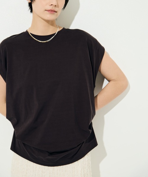 KEY TIMEZ（キータイムズ）の「[KEY TIMEZ/キータイムズ]ﾌｧｲﾝｷｭﾌﾟﾗﾄﾞﾚｰﾌﾟTee（Tシャツ/カットソー・レディース・ホワイト/ブラウン・2/1）」の12枚目の写真