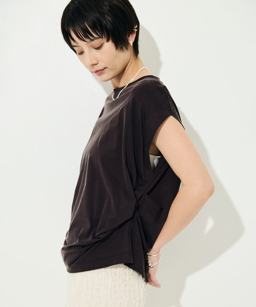 KEY TIMEZ（キータイムズ）の「[KEY TIMEZ/キータイムズ]ﾌｧｲﾝｷｭﾌﾟﾗﾄﾞﾚｰﾌﾟTee（Tシャツ/カットソー・レディース・ホワイト/ブラウン・2/1）」の13枚目の写真