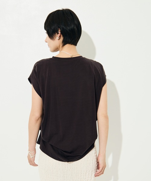 KEY TIMEZ（キータイムズ）の「[KEY TIMEZ/キータイムズ]ﾌｧｲﾝｷｭﾌﾟﾗﾄﾞﾚｰﾌﾟTee（Tシャツ/カットソー・レディース・ホワイト/ブラウン・2/1）」の14枚目の写真