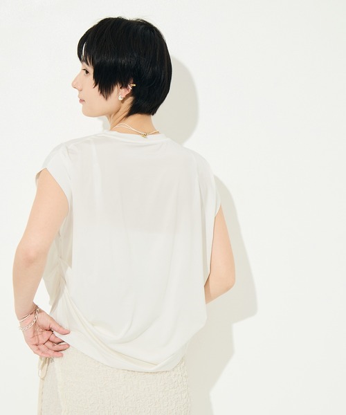 KEY TIMEZ（キータイムズ）の「[KEY TIMEZ/キータイムズ]ﾌｧｲﾝｷｭﾌﾟﾗﾄﾞﾚｰﾌﾟTee（Tシャツ/カットソー・レディース・ホワイト/ブラウン・2/1）」の4枚目の写真