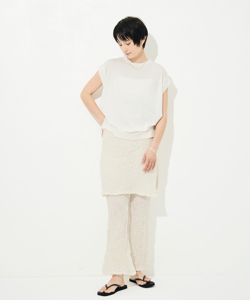 KEY TIMEZ（キータイムズ）の「[KEY TIMEZ/キータイムズ]ﾌｧｲﾝｷｭﾌﾟﾗﾄﾞﾚｰﾌﾟTee（Tシャツ/カットソー・レディース・ホワイト/ブラウン・2/1）」の5枚目の写真