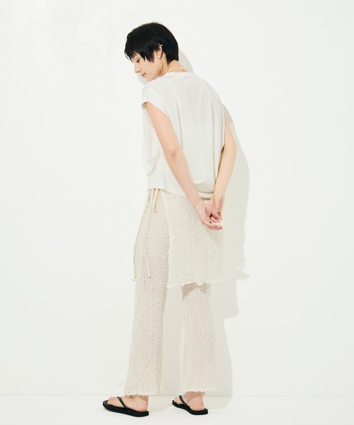 KEY TIMEZ（キータイムズ）の「[KEY TIMEZ/キータイムズ]ﾌｧｲﾝｷｭﾌﾟﾗﾄﾞﾚｰﾌﾟTee（Tシャツ/カットソー・レディース・ホワイト/ブラウン・2/1）」の8枚目の写真