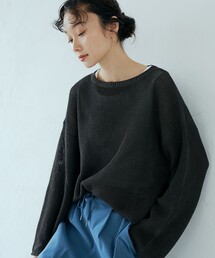 ペーパーライクヤーン 畔ボートネックニットプルオーバー