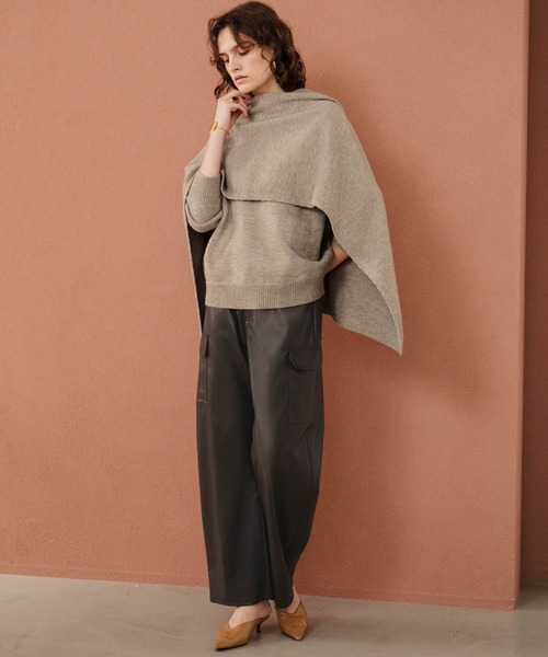 ELFRANK(エルフランク)の「【2026AW】【M~Lサイズ展開】ストールセット4WAYニットプルオーバー(ニット/セーター・レディース・ベージュ/レッド/ブラック・L/M)」の1枚目の写真