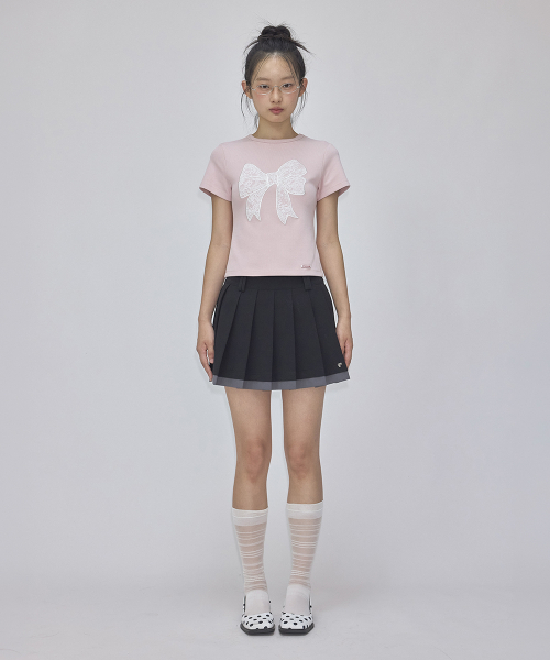 RONRON(ロンロン)の「LACE RIBBON STRETCH SLIM FIT T SHIRT SOFT PINK(Tシャツ/カットソー・レディース・その他・FREE)」の2枚目の写真