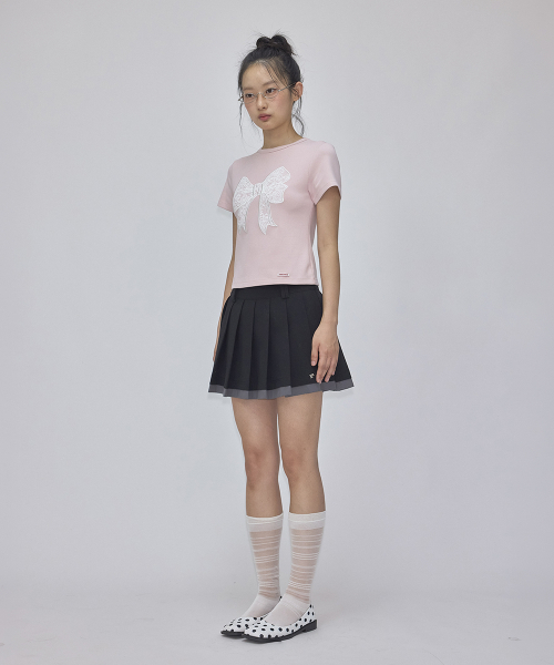RONRON(ロンロン)の「LACE RIBBON STRETCH SLIM FIT T SHIRT SOFT PINK(Tシャツ/カットソー・レディース・その他・FREE)」の3枚目の写真