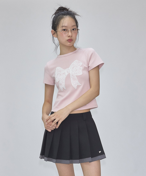 RONRON(ロンロン)の「LACE RIBBON STRETCH SLIM FIT T SHIRT SOFT PINK(Tシャツ/カットソー・レディース・その他・FREE)」の5枚目の写真