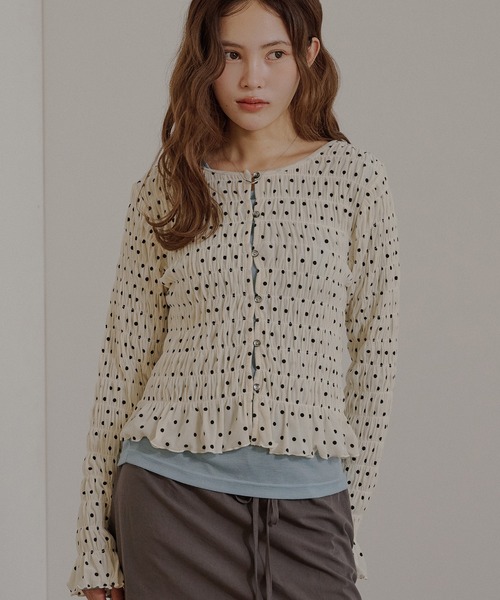 MUHET(ミュエータ)の「assorted shirring cardigan / アソートシャーリングカーディガン(カーディガン/ボレロ・レディース・アイボリー/ネイビー/オフホワイト/ブラウン/ライトグリーン・FREE)」の20枚目の写真