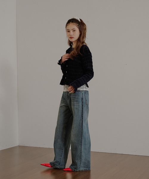 MUHET(ミュエータ)の「assorted shirring cardigan / アソートシャーリングカーディガン(カーディガン/ボレロ・レディース・アイボリー/ネイビー/オフホワイト/ブラウン/ライトグリーン・FREE)」の6枚目の写真