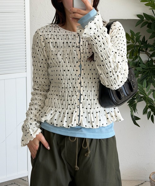 MUHET(ミュエータ)の「assorted shirring cardigan / アソートシャーリングカーディガン(カーディガン/ボレロ・レディース・アイボリー/ネイビー/オフホワイト/ブラウン/ライトグリーン・FREE)」の18枚目の写真