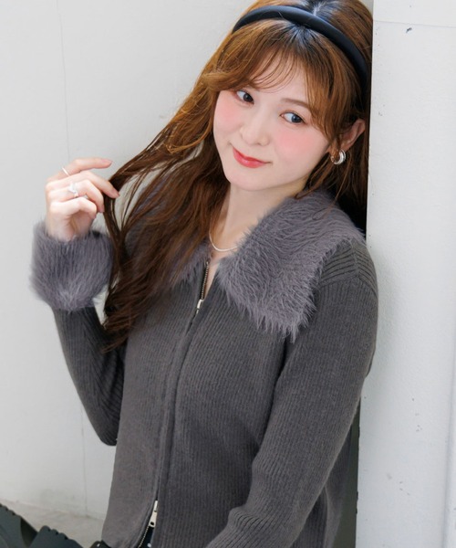 alotta(アロッタ)の「【Corie】シャギーデザインWジップニットカーデ(カーディガン/ボレロ・レディース・アイボリー/グレー・L/M)」の2枚目の写真