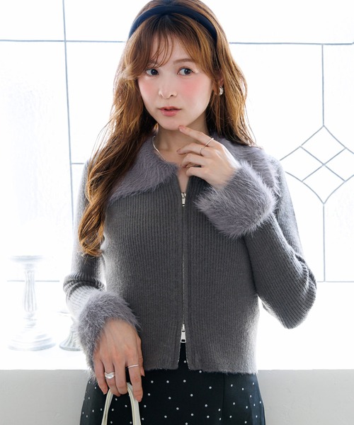 alotta(アロッタ)の「【Corie】シャギーデザインWジップニットカーデ(カーディガン/ボレロ・レディース・アイボリー/グレー・L/M)」の12枚目の写真