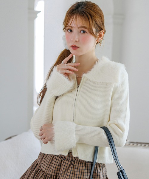 alotta(アロッタ)の「【Corie】シャギーデザインWジップニットカーデ(カーディガン/ボレロ・レディース・アイボリー/グレー・L/M)」の3枚目の写真