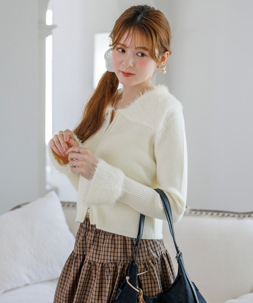 alotta(アロッタ)の「【Corie】シャギーデザインWジップニットカーデ(カーディガン/ボレロ・レディース・アイボリー/グレー・L/M)」の5枚目の写真