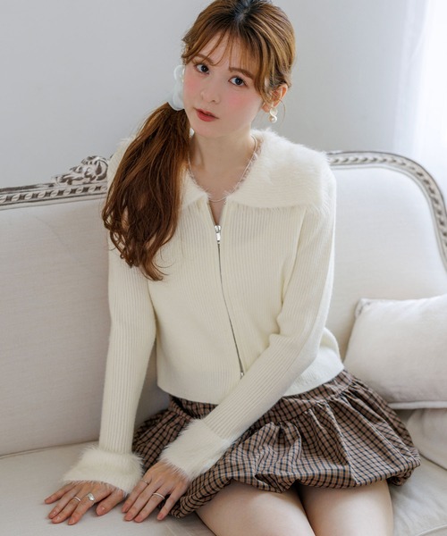 alotta(アロッタ)の「【Corie】シャギーデザインWジップニットカーデ(カーディガン/ボレロ・レディース・アイボリー/グレー・L/M)」の6枚目の写真