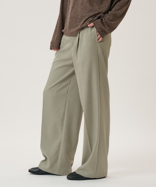 Perushu(ペルーシュ)の「1TUCK NEP WIDE SLACKS/ワンタックネップワイドスラックス(スラックス・メンズ・ベージュ/ブラック/ブラウン・LARGE/MEDIUM/SMALL)」の3枚目の写真