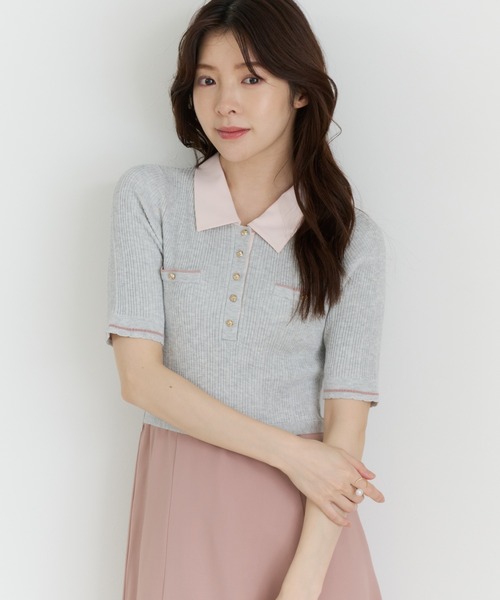 MISCH MASCH(ミッシュマッシュ)の「2026秋冬新作 襟付き配色ポロニットドッキングワンピース(ワンピース・レディース・グレー/ブラック/ブラウン・フリ-)」の16枚目の写真