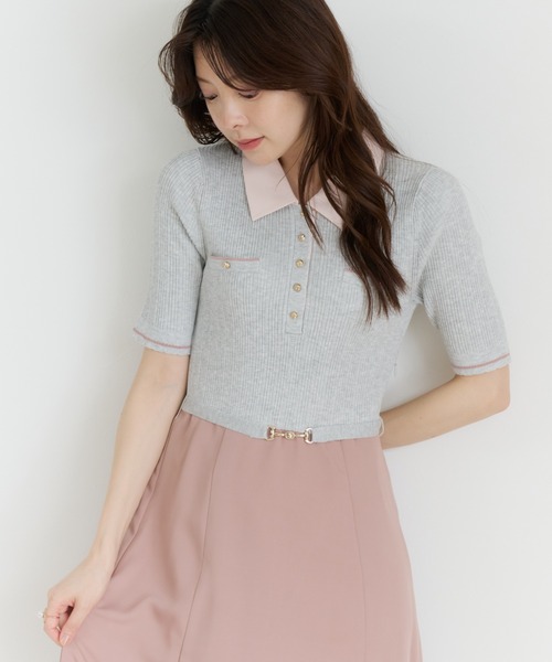 MISCH MASCH(ミッシュマッシュ)の「2026秋冬新作 襟付き配色ポロニットドッキングワンピース(ワンピース・レディース・グレー/ブラック/ブラウン・フリ-)」の18枚目の写真